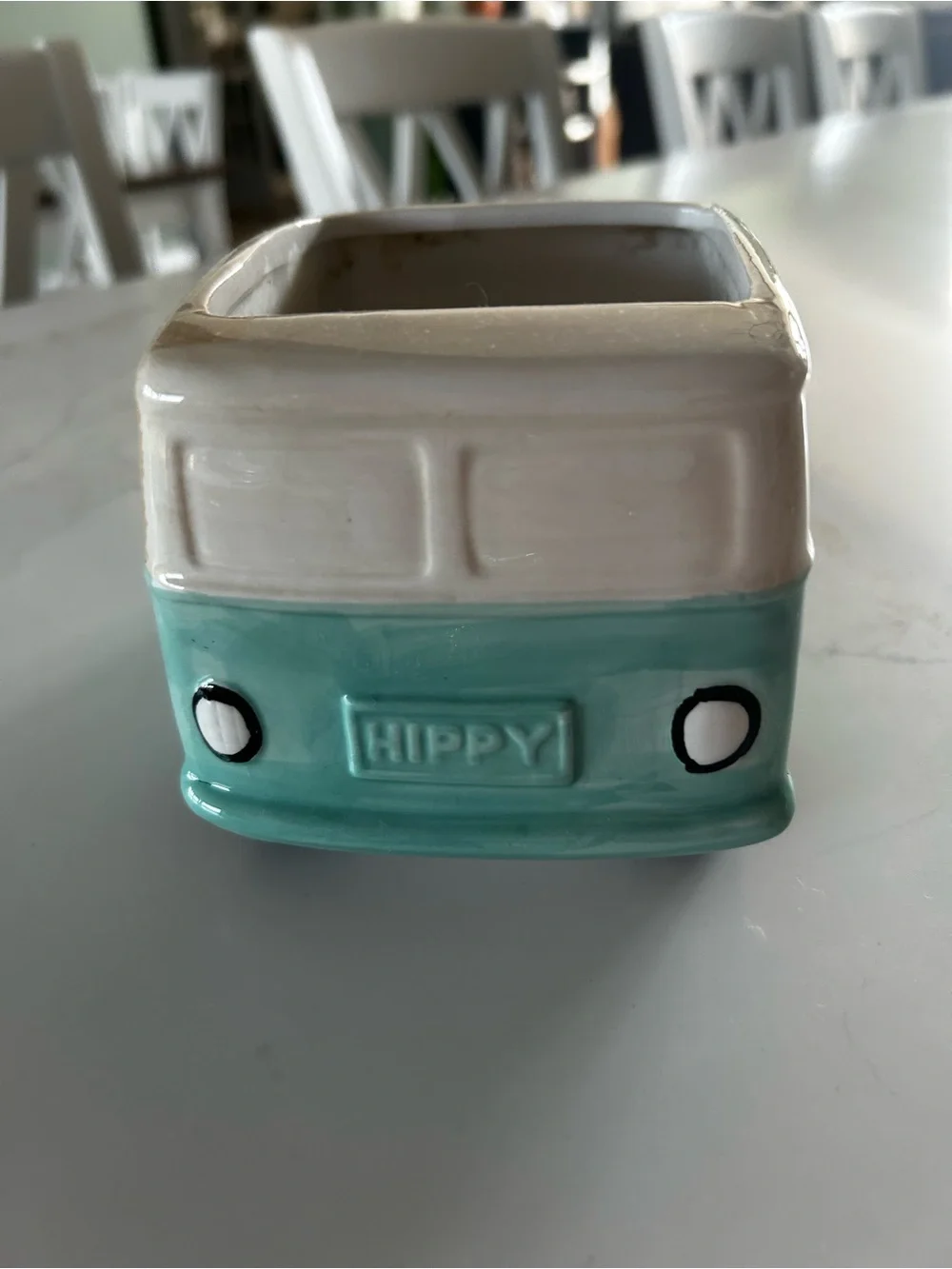 Ceramic Flower VW Bus Planter - Cream and Aqua